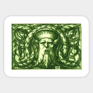 Green Man or Wild Man Renaissance Engraving Green Sticker